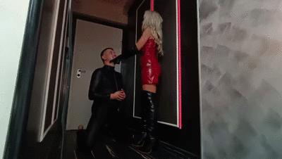 27437 - Mistress Saida - blonde domme smoking and human ashtray in leather 4k