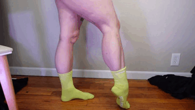 34271 - Flexing Muscular Calves in Long Lime Green Socks