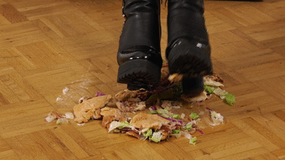 8753 - Crushing a Doner kebab and letting my slave clean my feet
